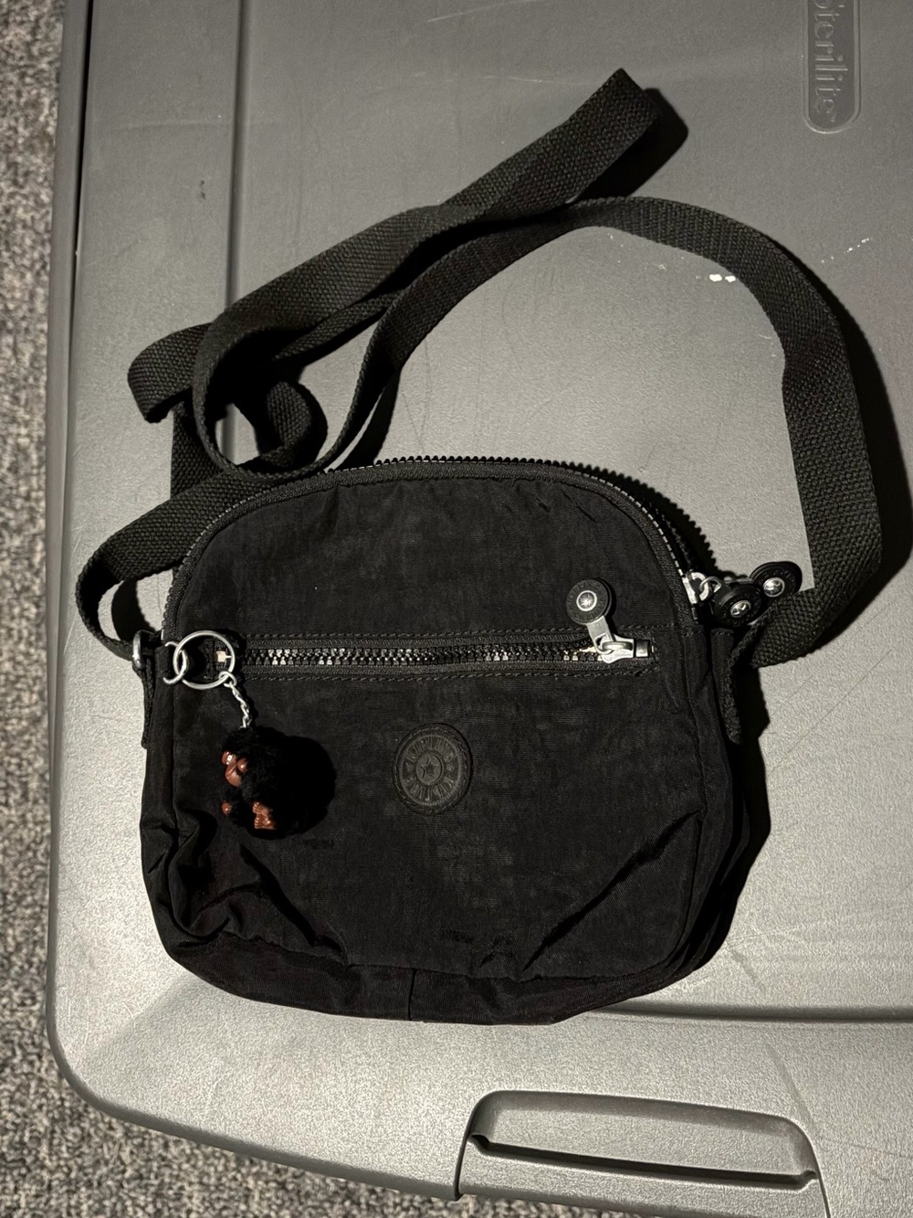 Kipling Black Nylon Crossbody with Monkey Key Charm